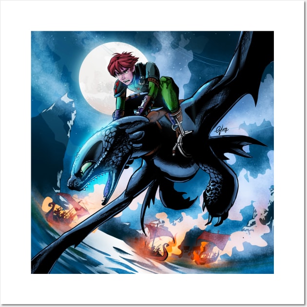 Hiccup and Toothless Firepower Wall Art by inhonoredglory